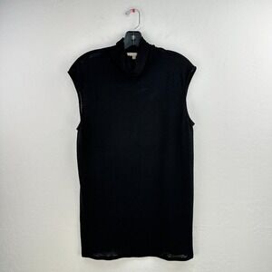 Joan Vass Top Blouse Womens Large Black Mock Neck Sleeveless See Through Stretch